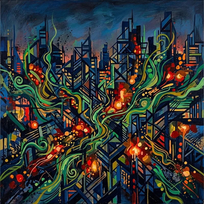 Abstract Cityscape - Urban Symphony of Geometric Shapes