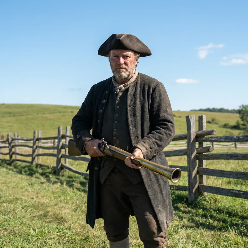 Caucasian Man with Blunderbuss in Rustic Landscape Caucasian Man with Blunderbuss in Rustic Landscape