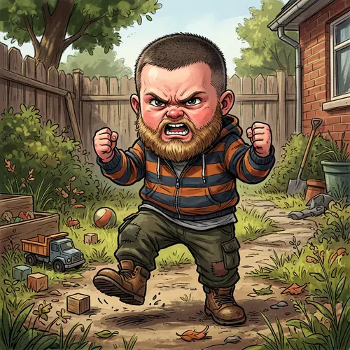 Small Boy with Round Face and Beard - Unique Illustration