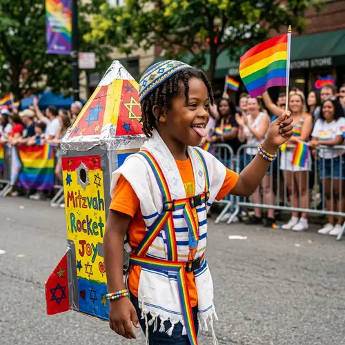 Jewish African Kid on Rocket with Pride Flag