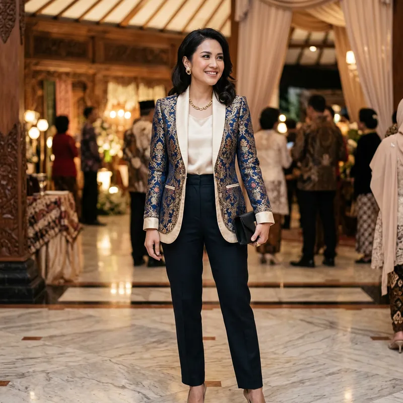 Elegant Kebaya-Inspired Women's Blazer Outerwear