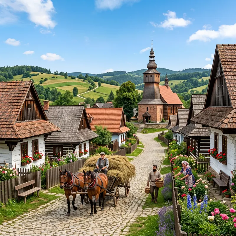Picturesque Polish Village and Rolling Green Hills Picturesque Polish Village and Rolling Green Hills