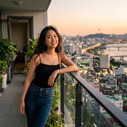 Beautiful South Korean Girl on Balcony