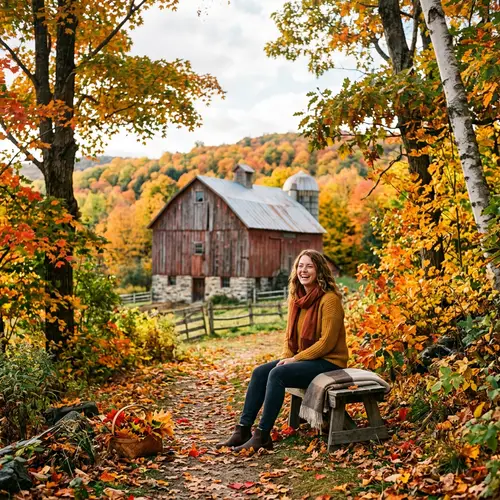 Fall Background with Old Barn and Colorful Leaves