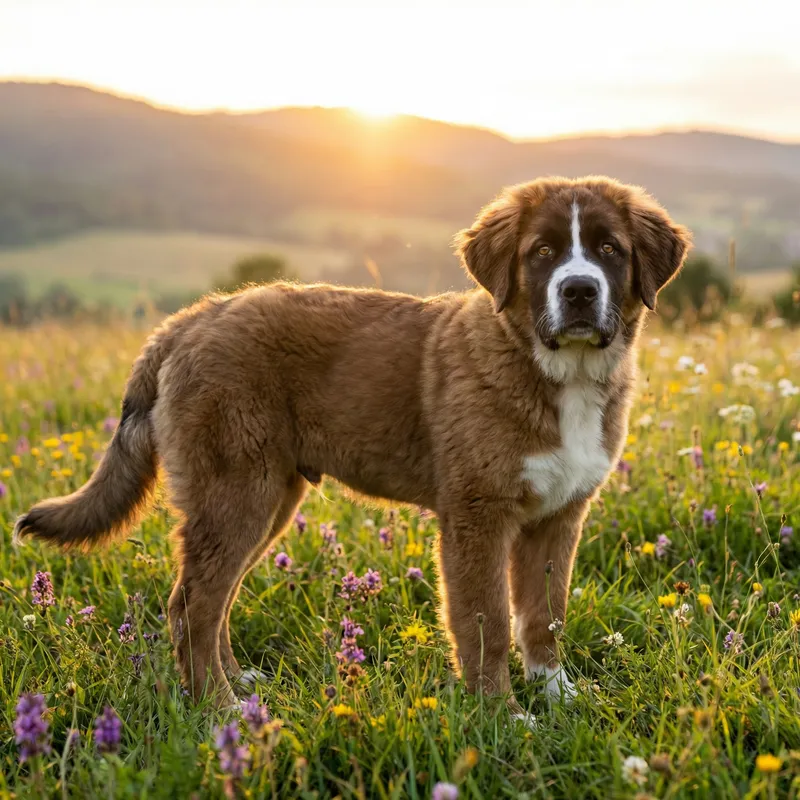 St. Bernard German Shepherd Puppy in Meadow