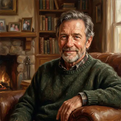 Portrait of a Loving Caucasian Father - Family-Oriented Oil Painting