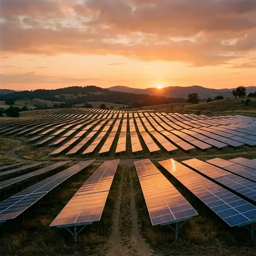 Tranquil Sunset Scene with Solar Panels | Minimalist Design