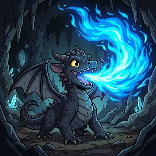 Charming Dark Dragon Spewing Azure Blue Fire