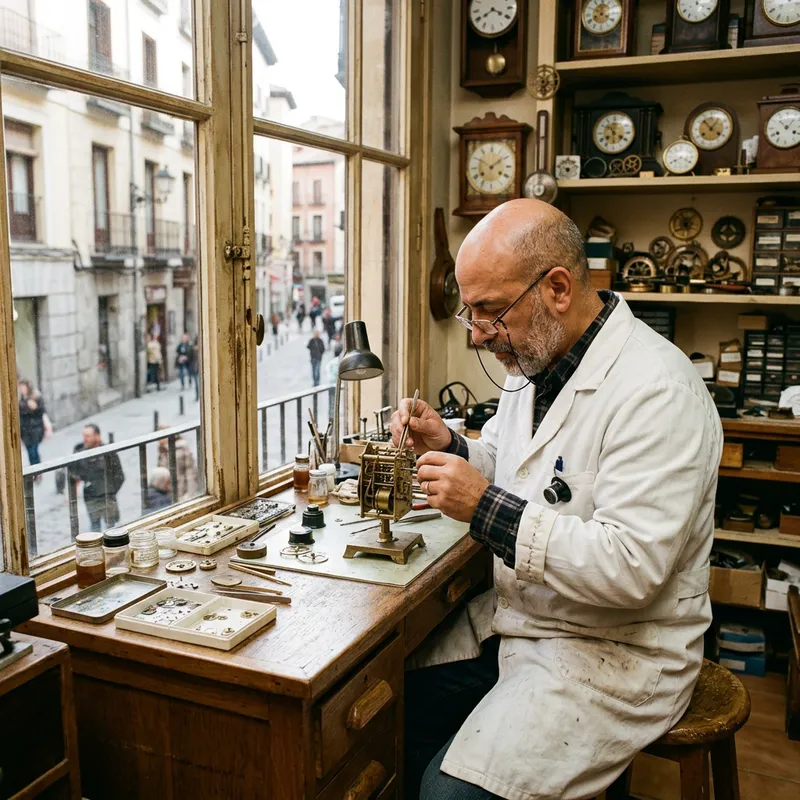 Expert Hispanic Clockmaker at Work | Professional Clock Repair Expert Hispanic Clockmaker at Work | Professional Clock Repair
