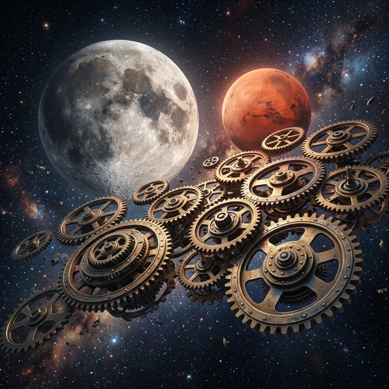 Gears in Space with Moon: Martian Glow