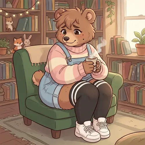 Cute Femboy Bear with Big Eyes and Thighs