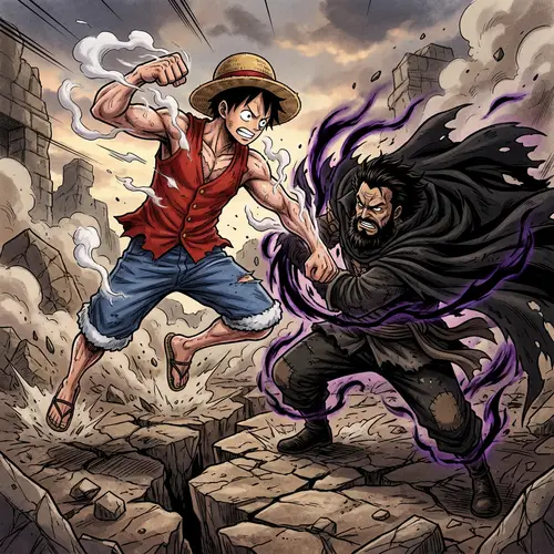 Gear 5 Luffy vs Blackbeard - Epic Battle in Chaotic Environment