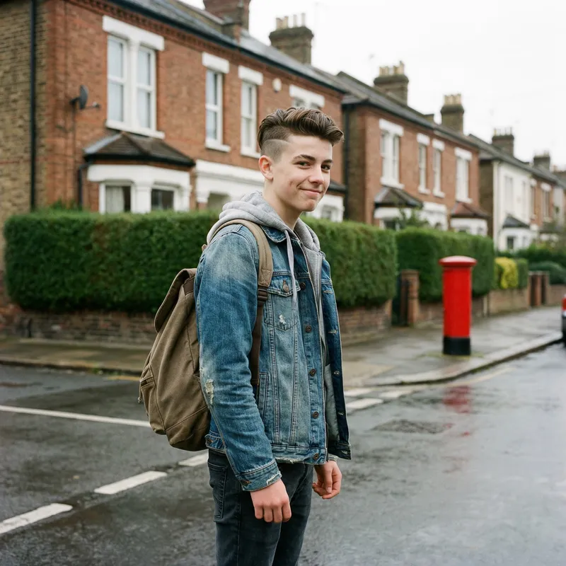Charming British Teen Boy in Trendy Jeans & Hoodie