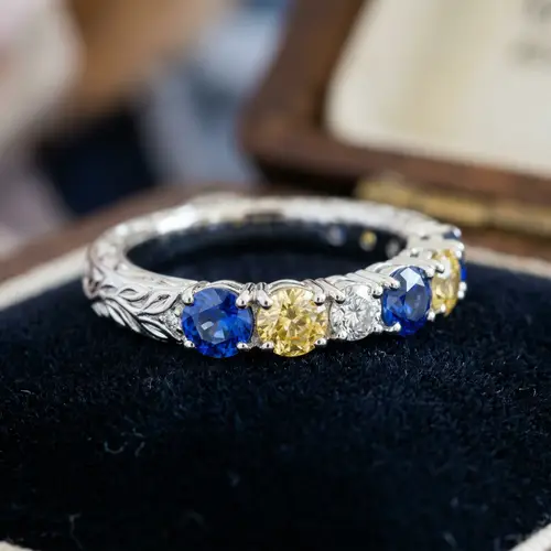 Exquisite Blue & Yellow Sapphire Ring in White Gold