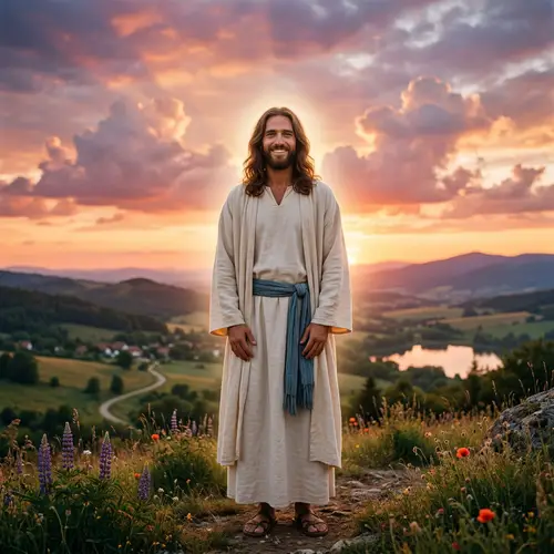 Serene Jesus Christ Portrait at Majestic Sunset