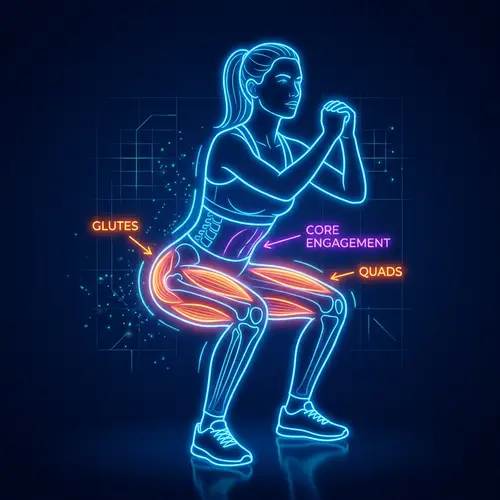 Glowing Neon Line Art: Woman Squatting
