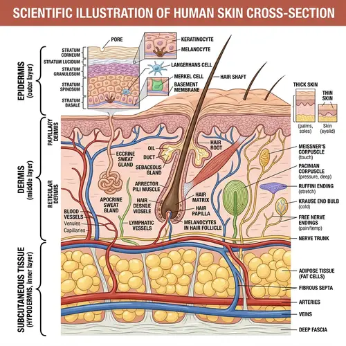 Cross Section of Human Skin - Detailed Illustration