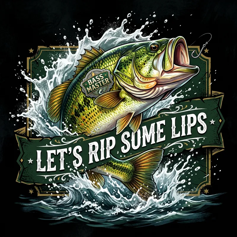 Dynamic Bass Fish Illustration: Let's Rip Some Lips in Green and Yellow
