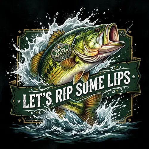 Vibrant Bass Fish Illustration with 'LET'S RIP SOME LIPS' Text