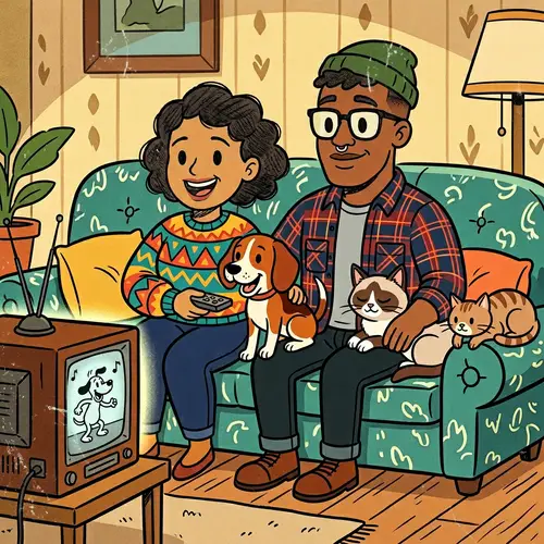 Family Time: Cartoon Style Couch Scene