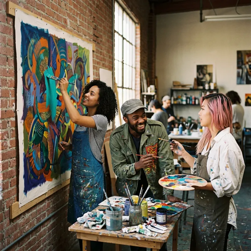 People Painting a Canvas on the Wall