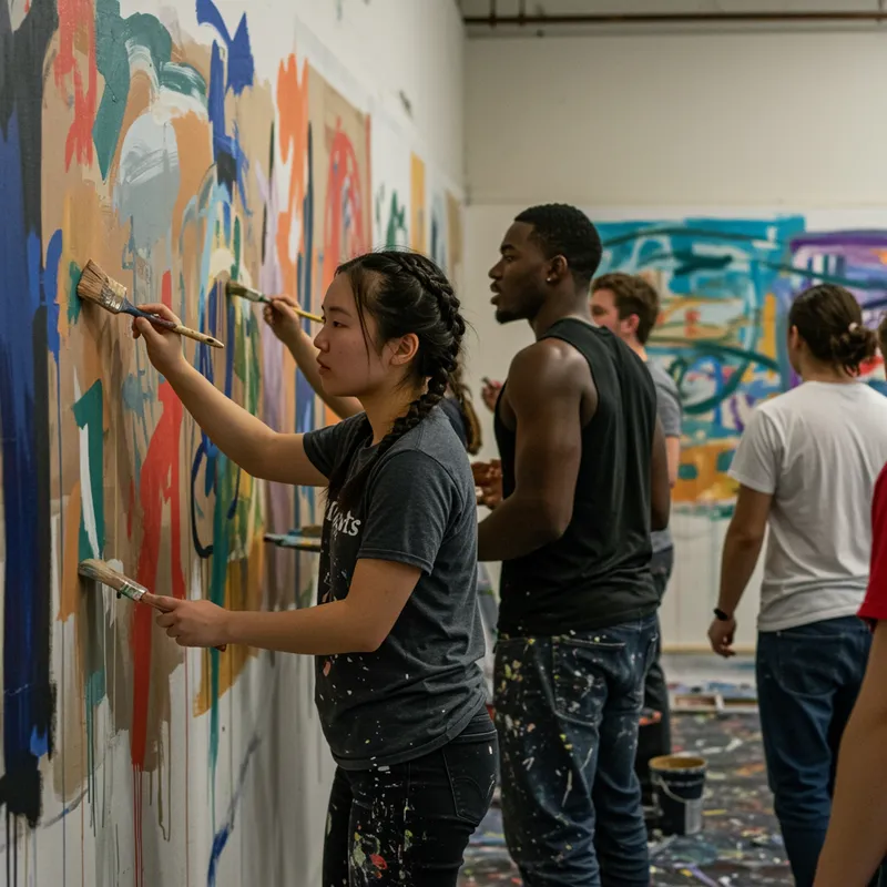 People Painting a Canvas on the Wall