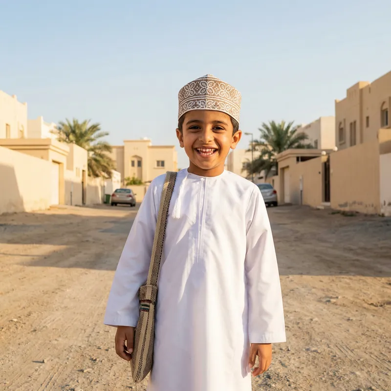 Omani Student Ready for School | Peaceful Setting Omani Student Ready for School | Peaceful Setting