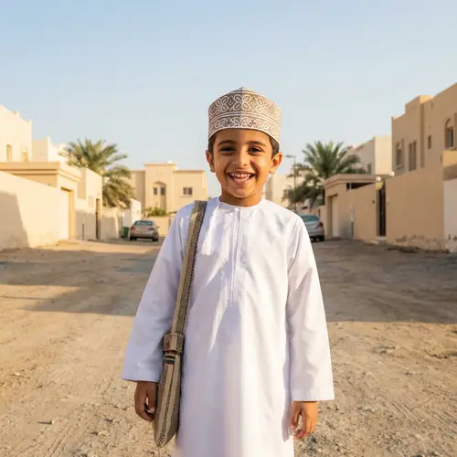 Young Omani Child Ready for School | Peaceful Neighbourhood
