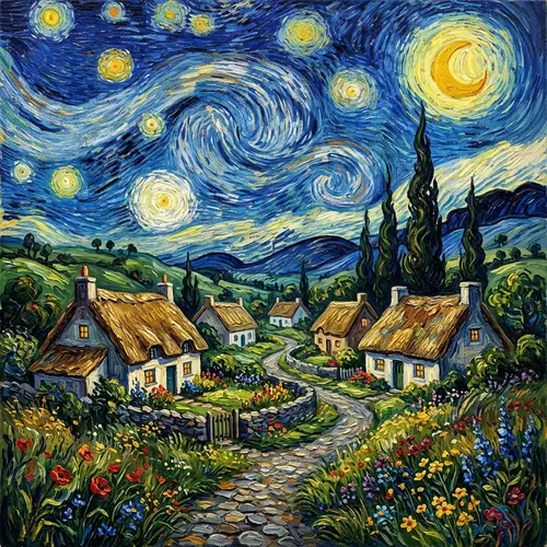 Enchanting Irish Village Under a Starry Sky