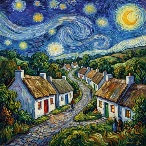 Irish Village in Van Gogh Starry Night Style