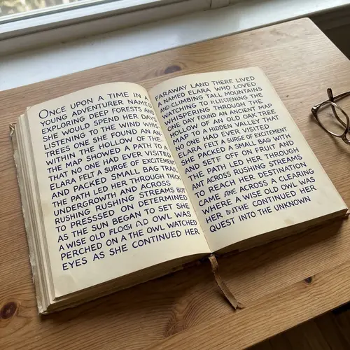 Unpunctuated Storybook on Wooden Table