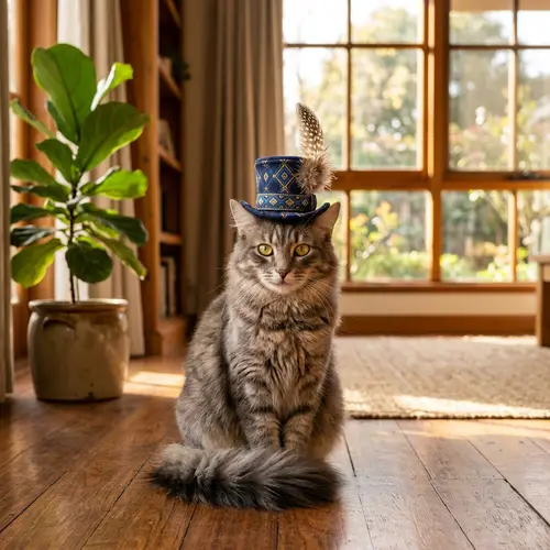 Domestic Cat in Stylish Hat | Elegant Feline Portrait