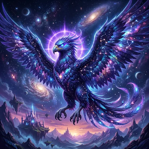 Mythical Astral Flying Creature with Blue Eyes and Purple Aura