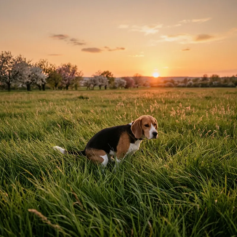 Tranquil Beagle Relieving Itself in Nature's Splendour