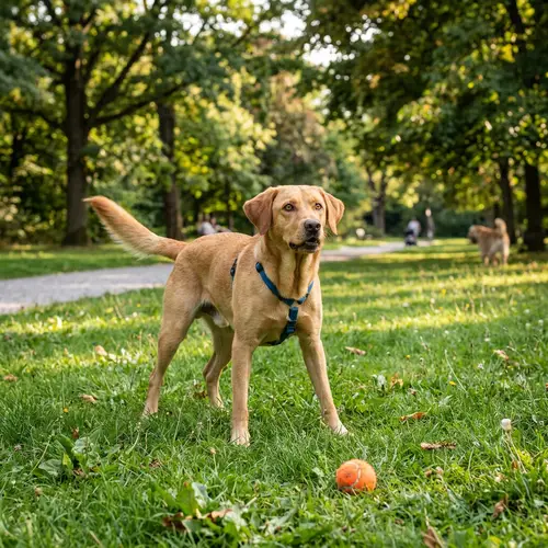 Energetic Dog Ready to Play in Peaceful Park Setting