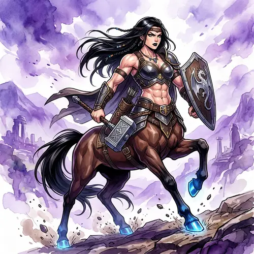 Female Centaur D&D Fighter with Long Black Hair