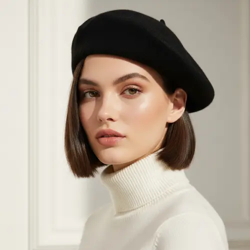 Stylish Bob Haircut with Beret Inspiration