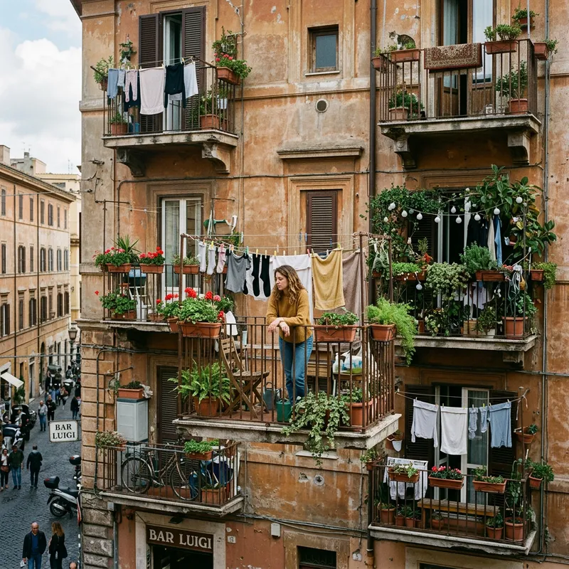 Charming Urban Apartment Building Facade with Balconies