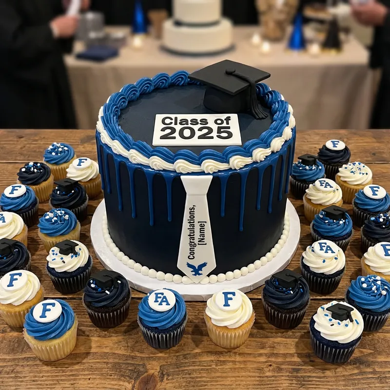 Elegant Graduation Cake Design with Cupcakes