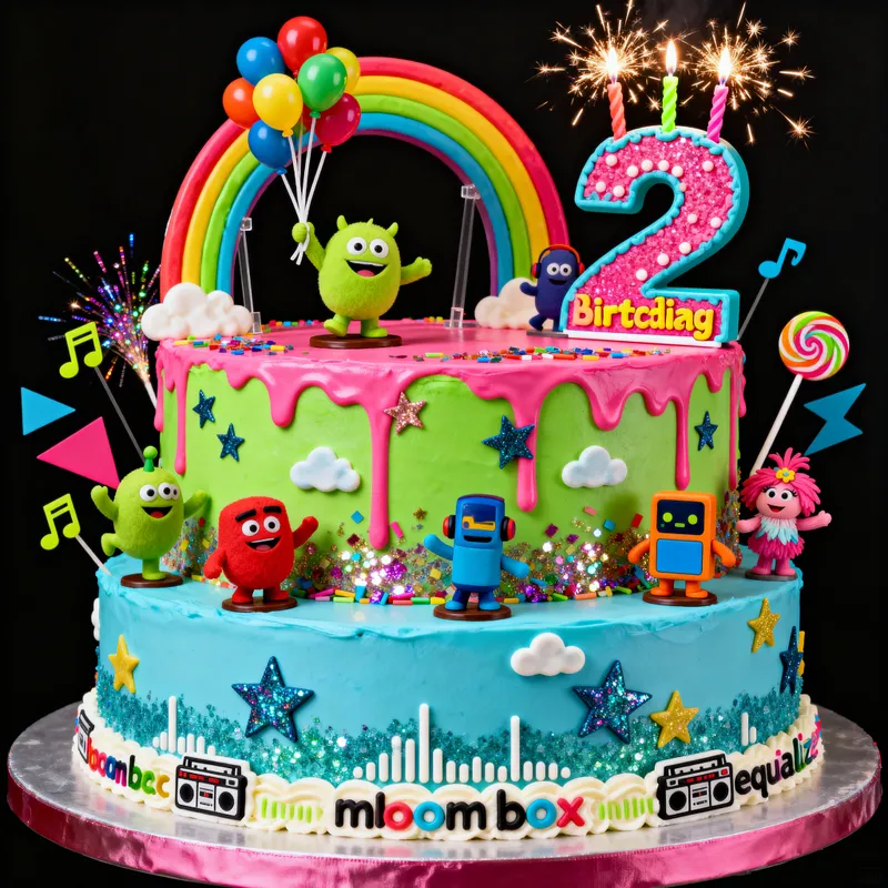 Dramatic Two-Tier Cake Design with Playful Elements