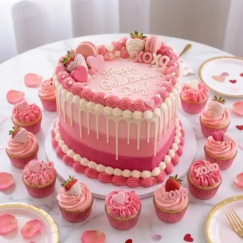 Chic Galentine’s Day Cake & Cupcakes Set