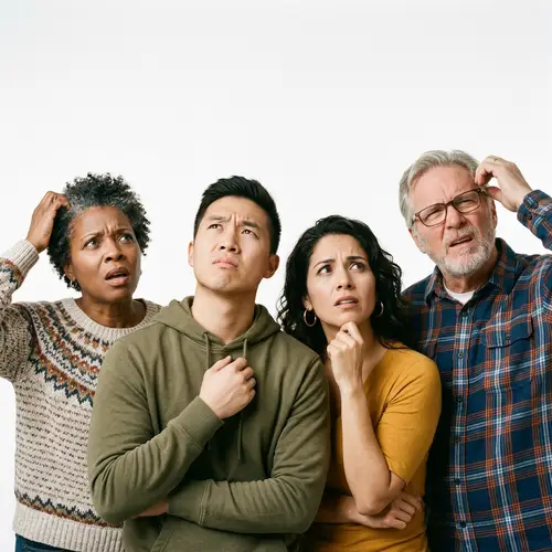 Diverse Group of Americans Looking Up in Confusion