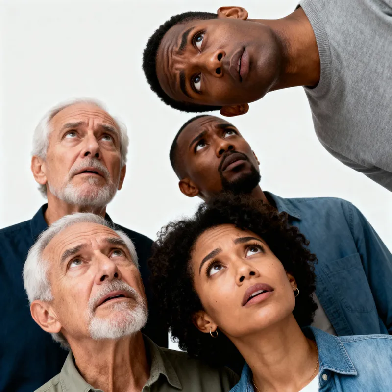 Diverse Group of Americans Looking Up in Confusion