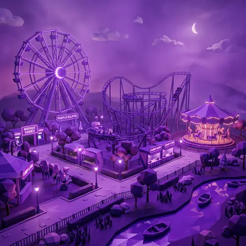 Purple Low Poly Liminal Space Amusement Park