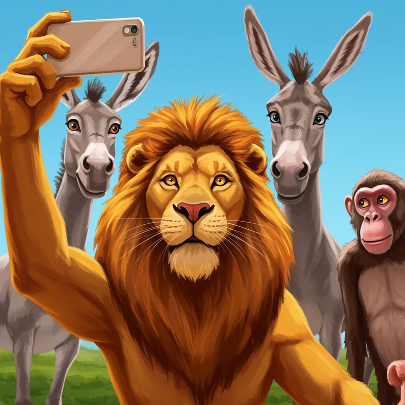 Playful Cartoon Animals Taking a Selfie