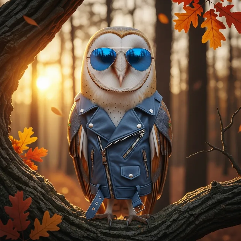 Stylish Owl in Sunglasses and Blue Jacket