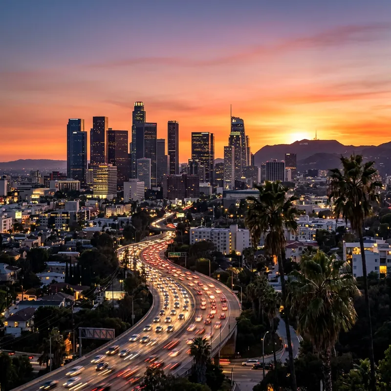 Los Angeles Cityscape At Dusk Urban Twilight View AI Art Generator 