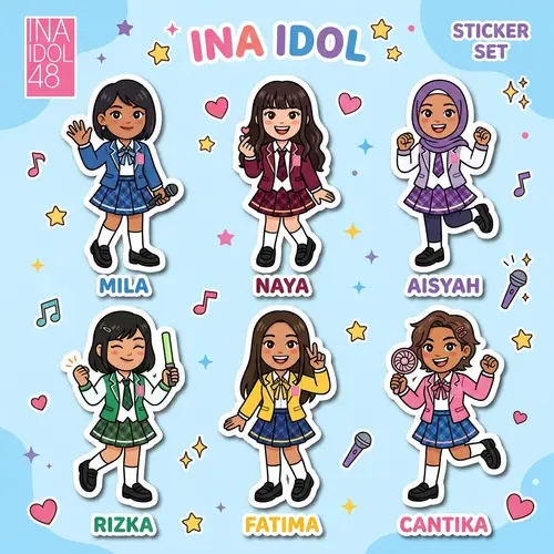 Diverse Young Female Members of Popular Indonesian Idol Group Sticker Set