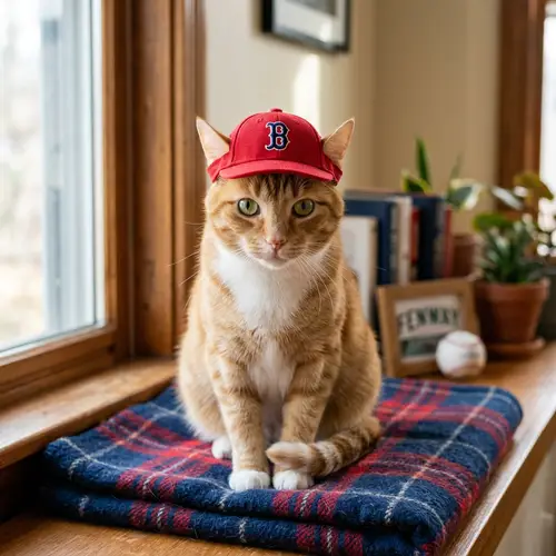 Cat in a Red Sox Hat - Adorable Picture
