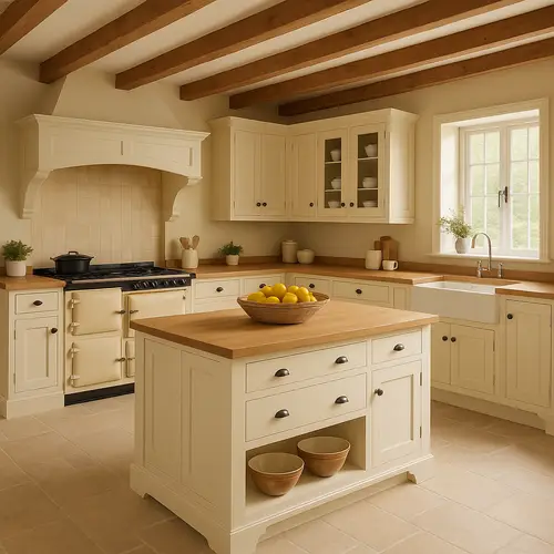 Traditional Country Cream Kitchen Design with Island